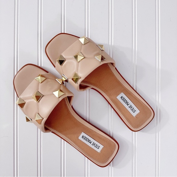 Steve Madden Shoes - Steve Madden Gold Studded Slip On Slide Sandals NWT